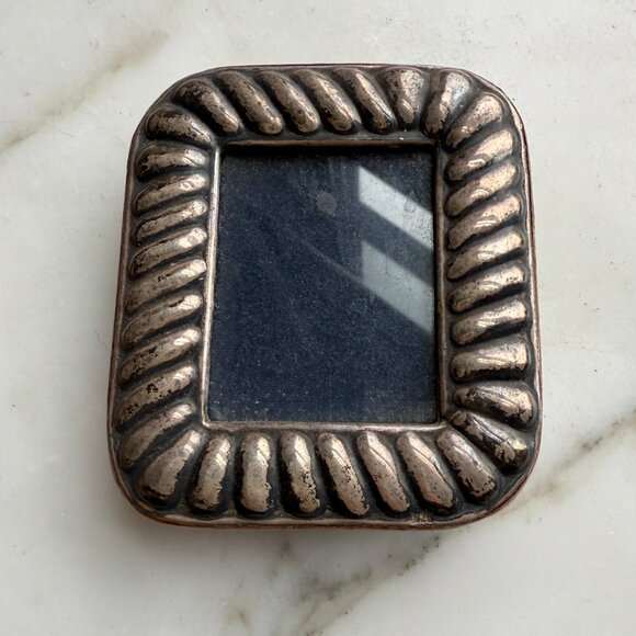 Sterling Silver Small Vintage Frame Wood Back marked 925 Rope Twist Repeat - Picture 3 of 7